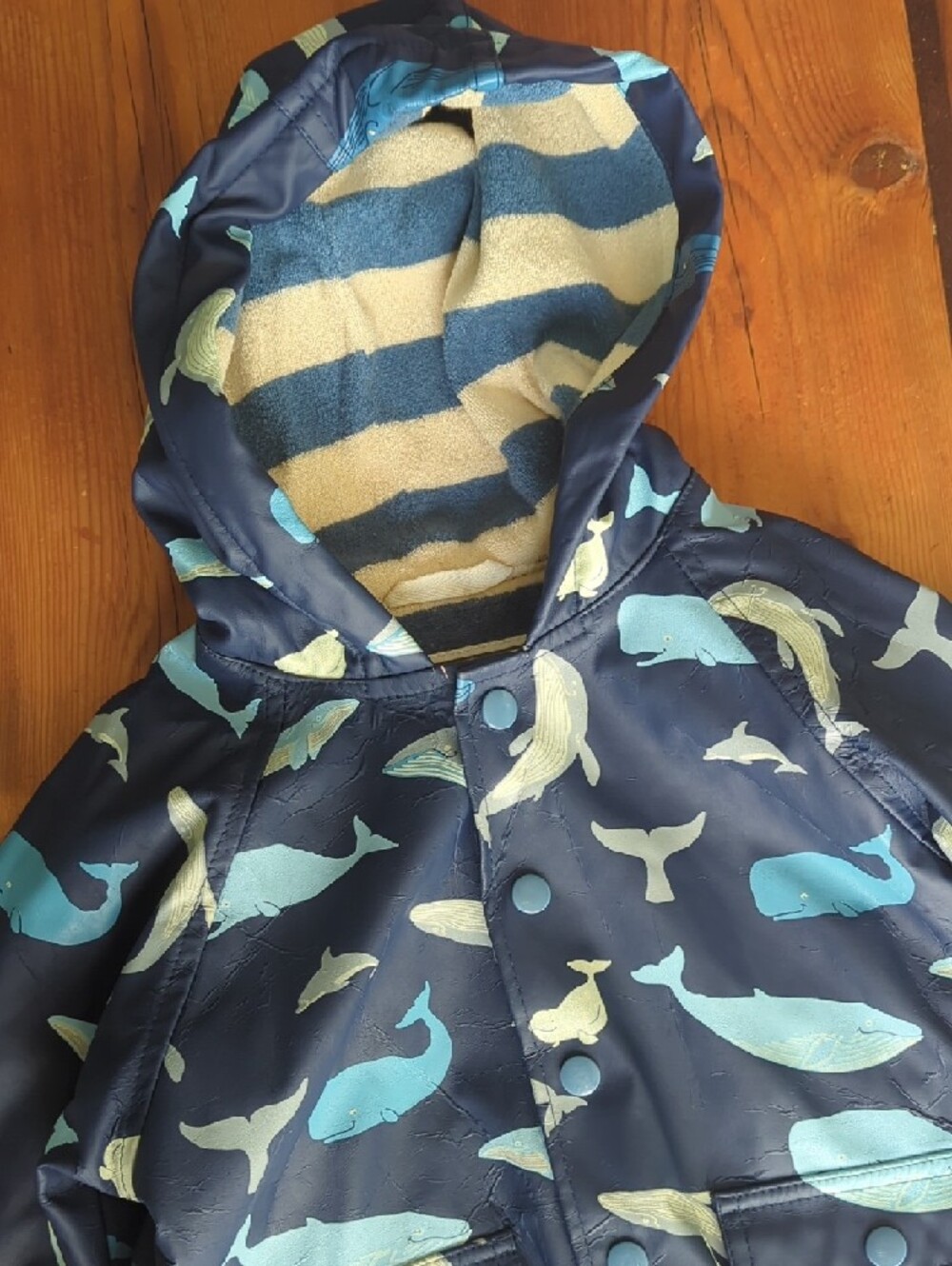 Hatley Navy Whale Print Hooded Raincoat - Picture 4 of 4